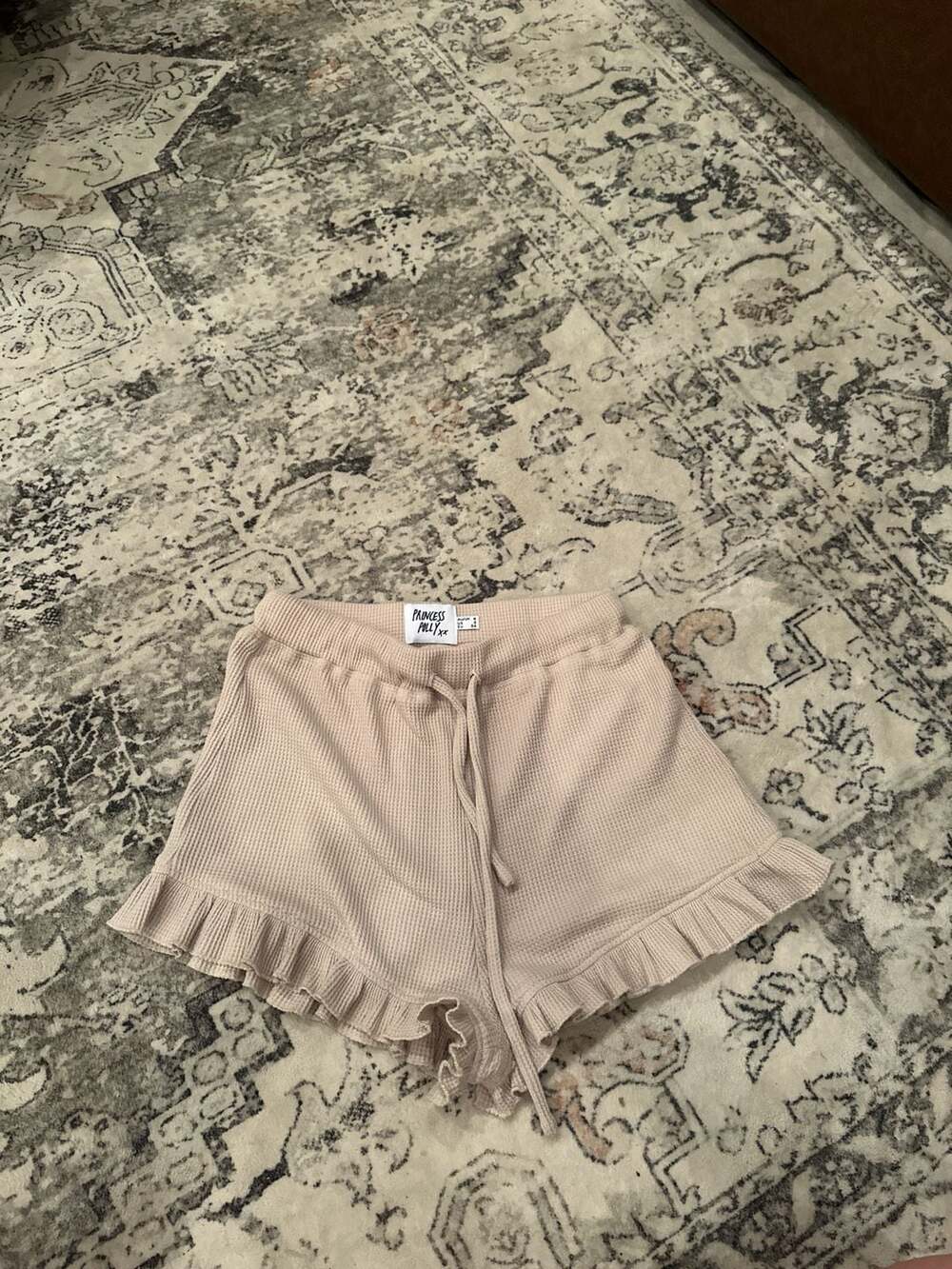 Princess Polly Wild Dreams Waffle Knit Ruffle Shorts Beige US 2